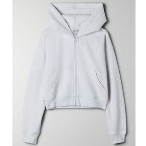 ARITZIA COZY FLEECE BOYFRIEND BOXY ZIP-UP HOODIE Heather Cloud White L
